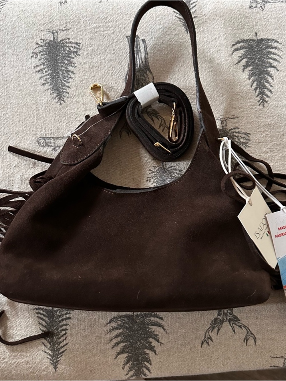 Anthropologie Black and Brown Suede Fringe Hobo Bag